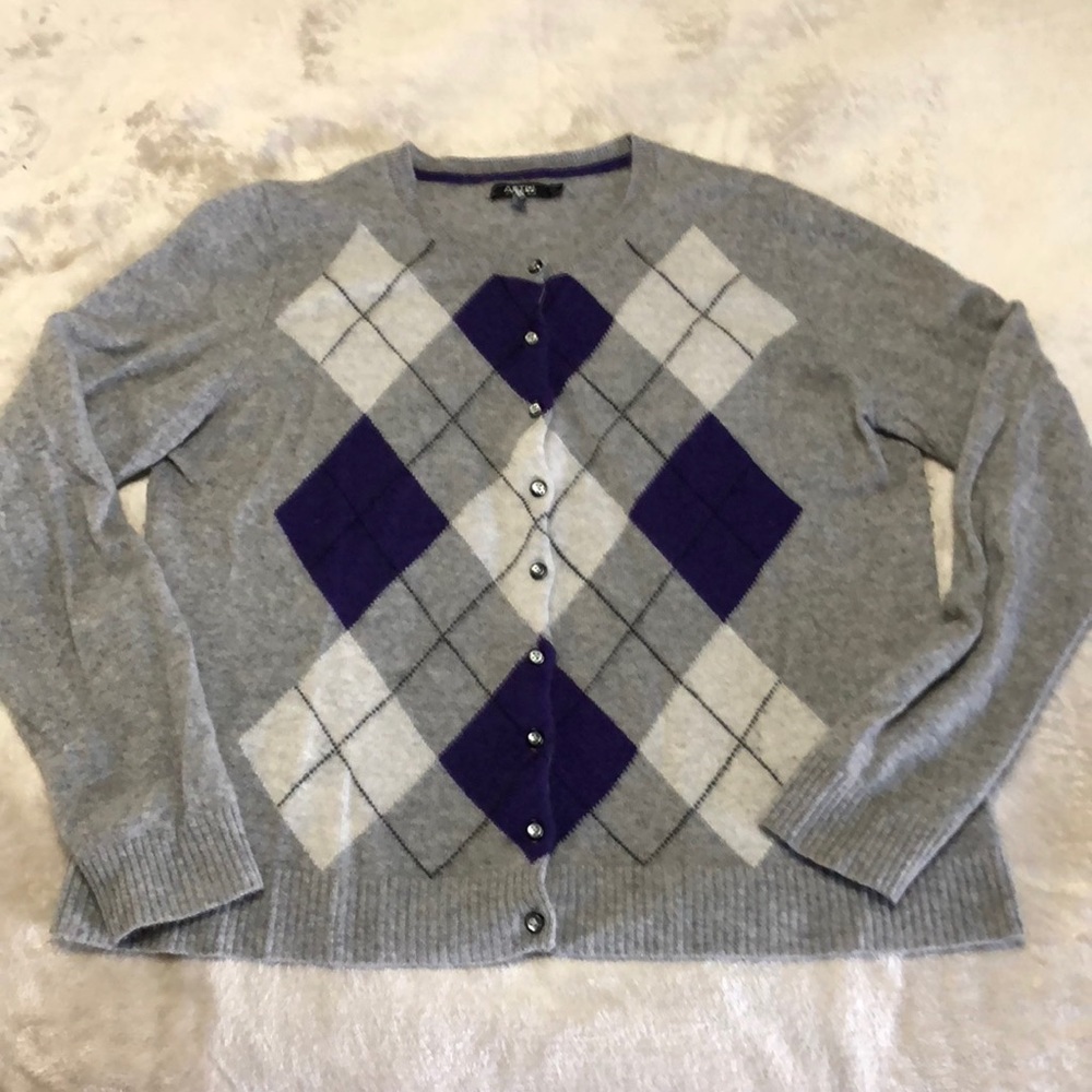 Apt. 9 100% cashmere argyle crew neck cardigan XL